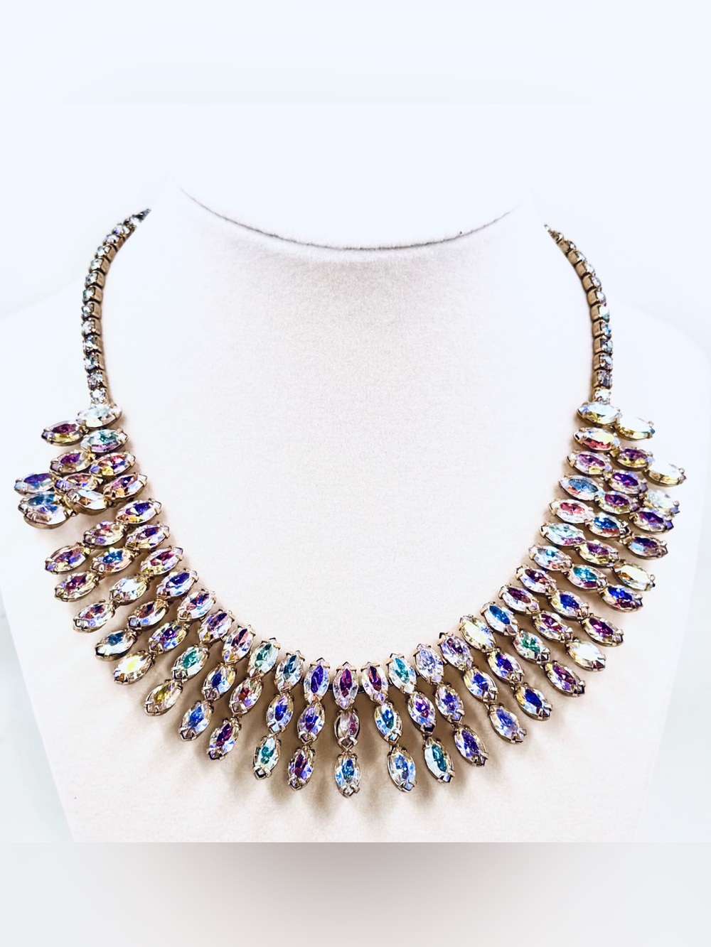 Vintage Juliana? Inspired AB Crystal Rhinestone Layered Statement Necklace 18”